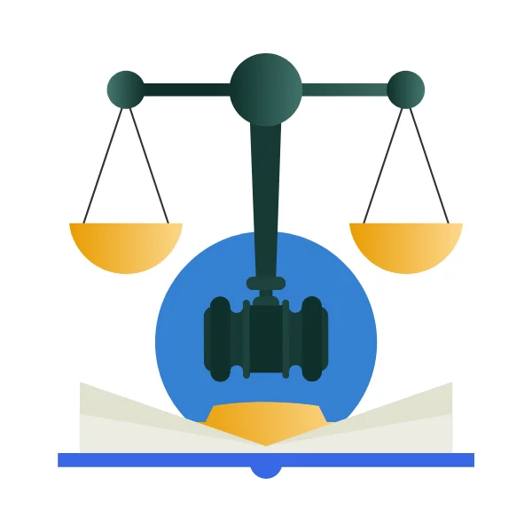 An icon of a gavel and legal scale.