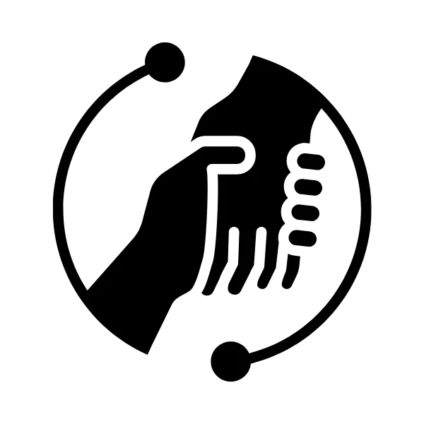 Icon representing a supportive handshake.