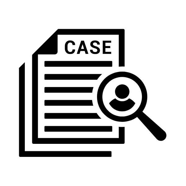 An icon representing comprehensive case evaluation.