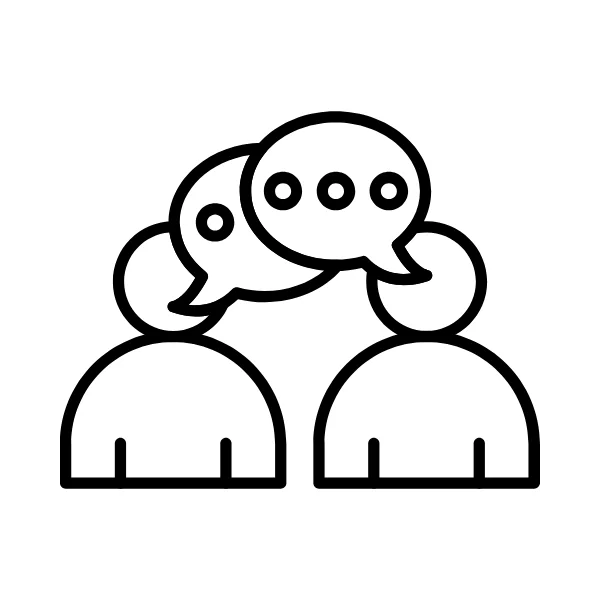 An icon representing two people in discussion.