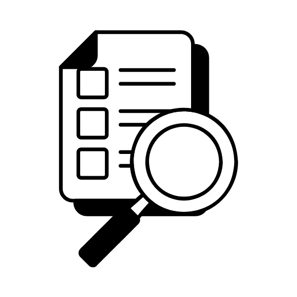 An icon representing a magnifying glass examining property details.