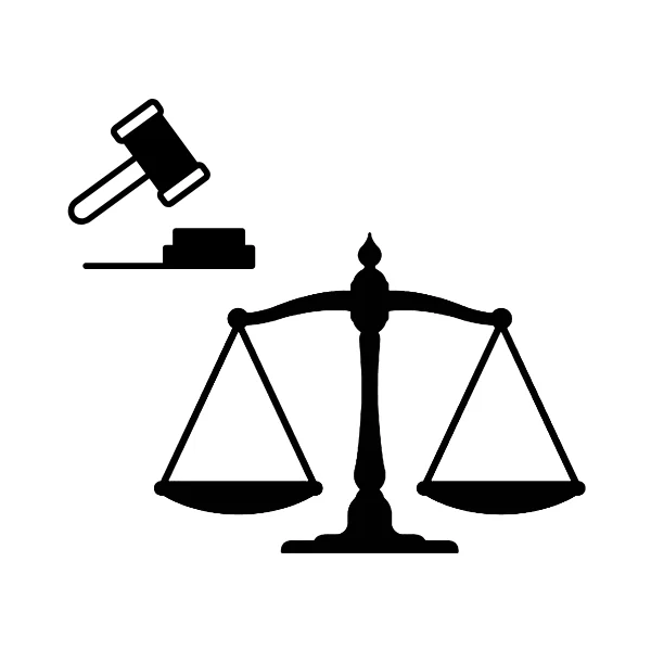 An icon of a gavel and legal scales.