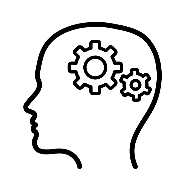 An icon showing a brain with gears.