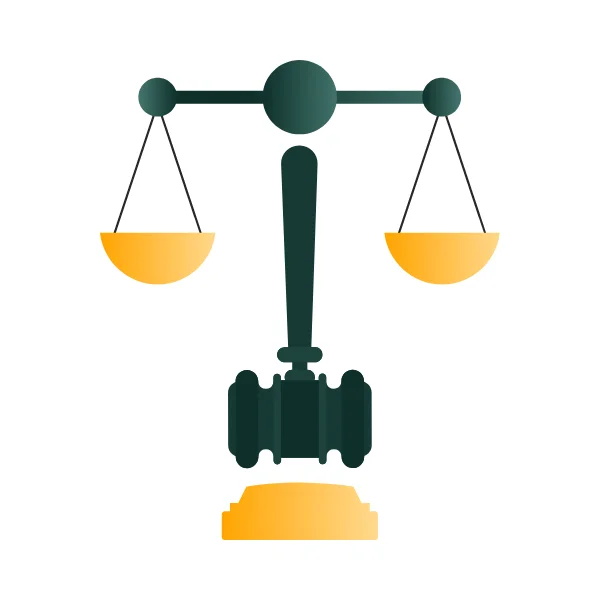 An icon of a gavel and legal scales.