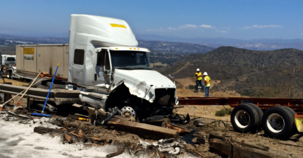 An image showing a tractor trailer accident scene in Alabama.